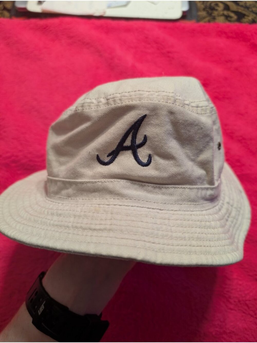 Atlanta Braves Bucket Hat Khaki Beige Navy Blue Twins Enterprise OSFA MLB Boonie